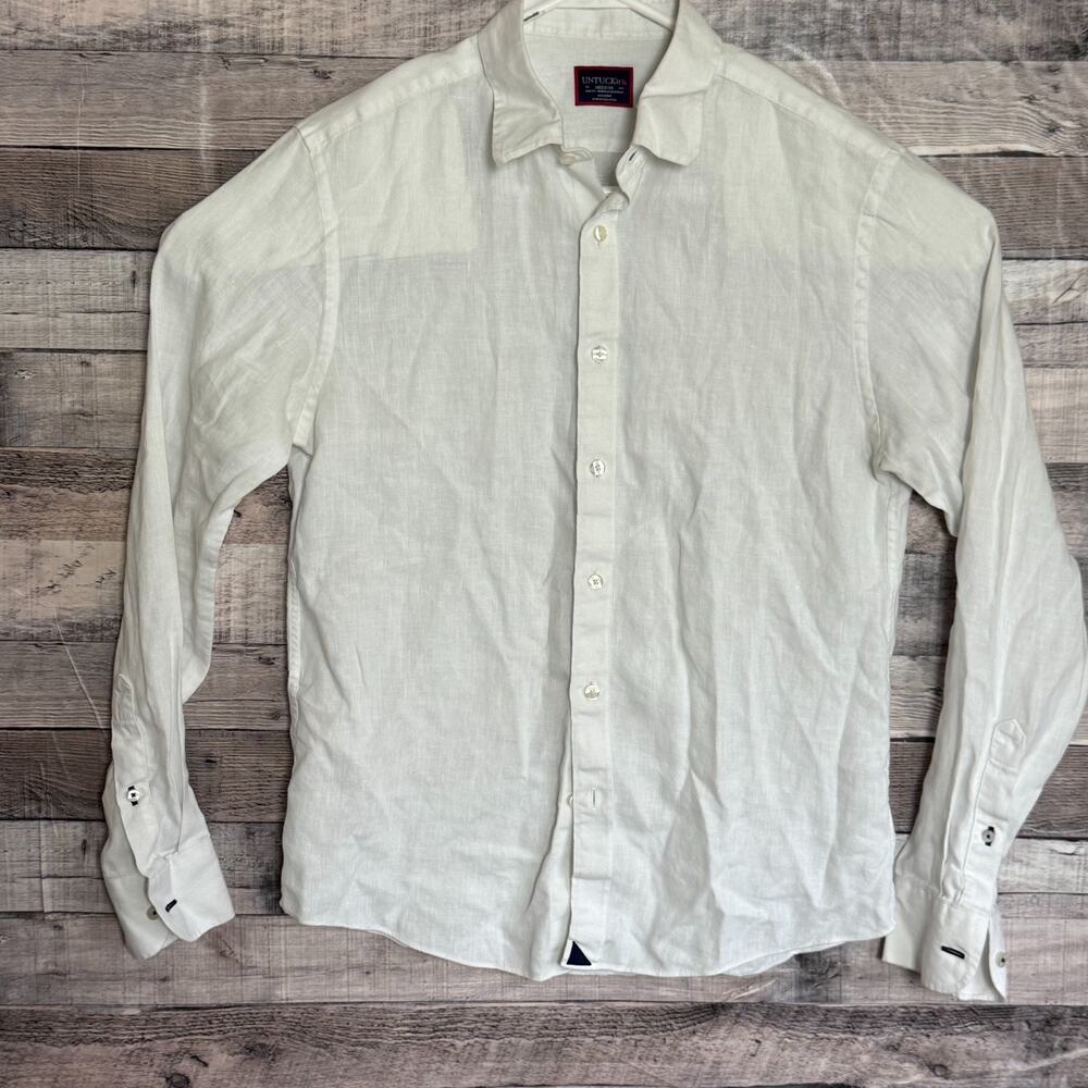 UNTUCKit Linen Shirt Mens Medium White Slim Fit Long Sleeve Button Up Business